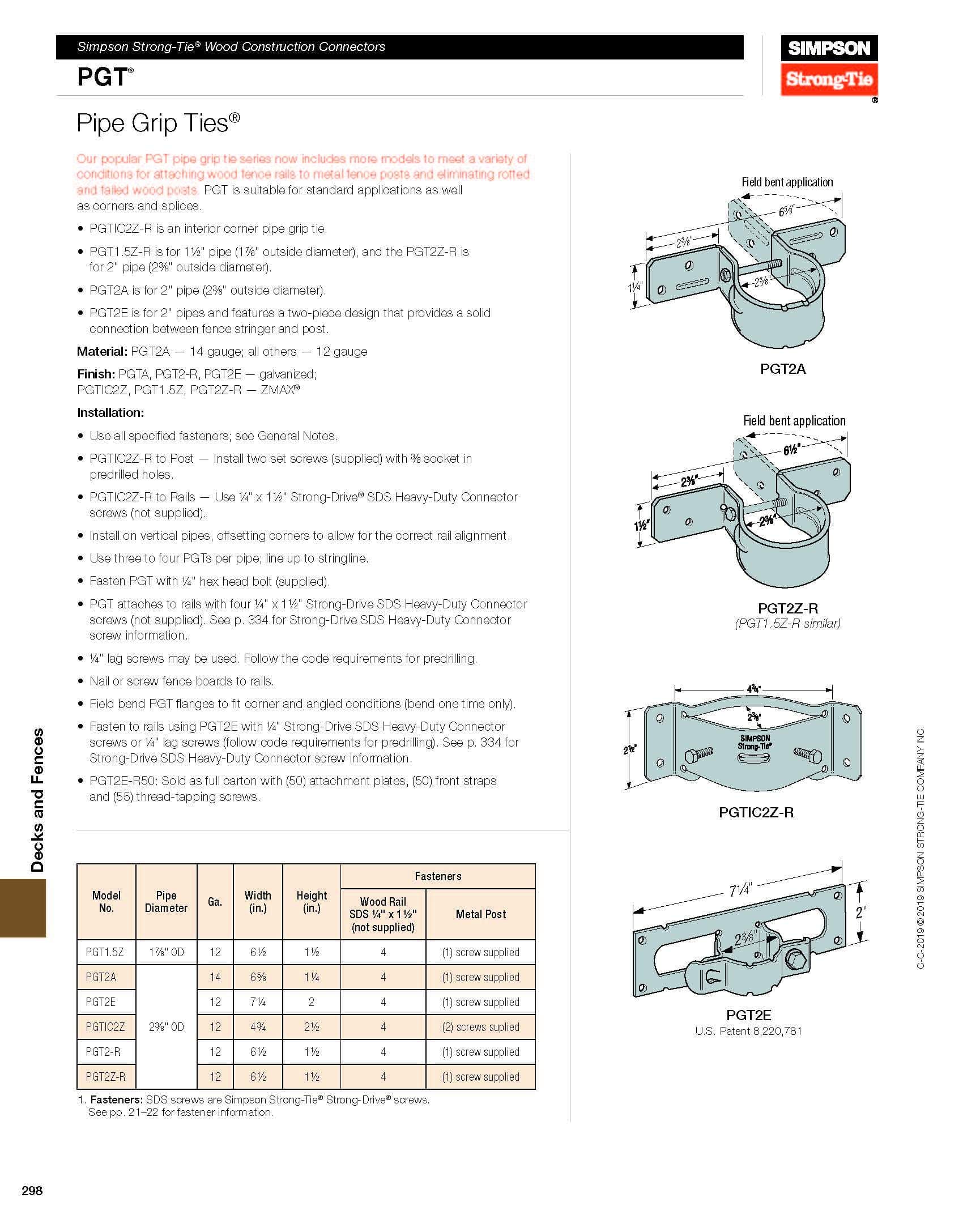 Simpson Strong Tie PGT2ZR Round Fence Pipe To Wood Bracket